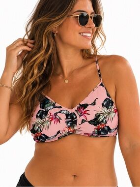 SHEIN Floral Bikini Top 3XL Pink Tropical Print Strappy Swimwear Plus Size